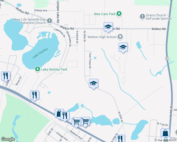 map of restaurants, bars, coffee shops, grocery stores, and more near 1049 North 20th Street in DeFuniak Springs