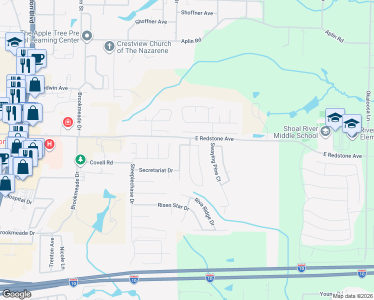 map of restaurants, bars, coffee shops, grocery stores, and more near 204 Limestone Circle in Crestview