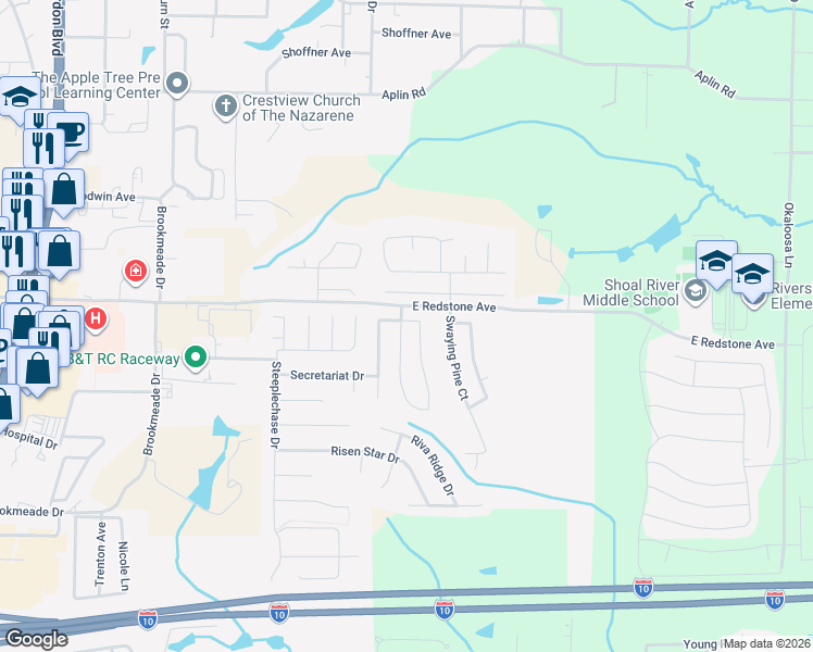 map of restaurants, bars, coffee shops, grocery stores, and more near 204 Limestone Circle in Crestview