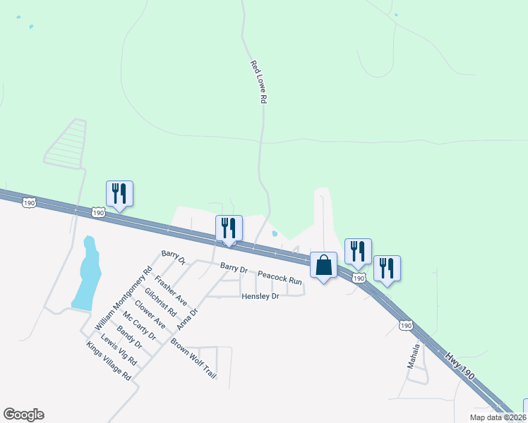 map of restaurants, bars, coffee shops, grocery stores, and more near 248 Red Lowe Road in Livingston