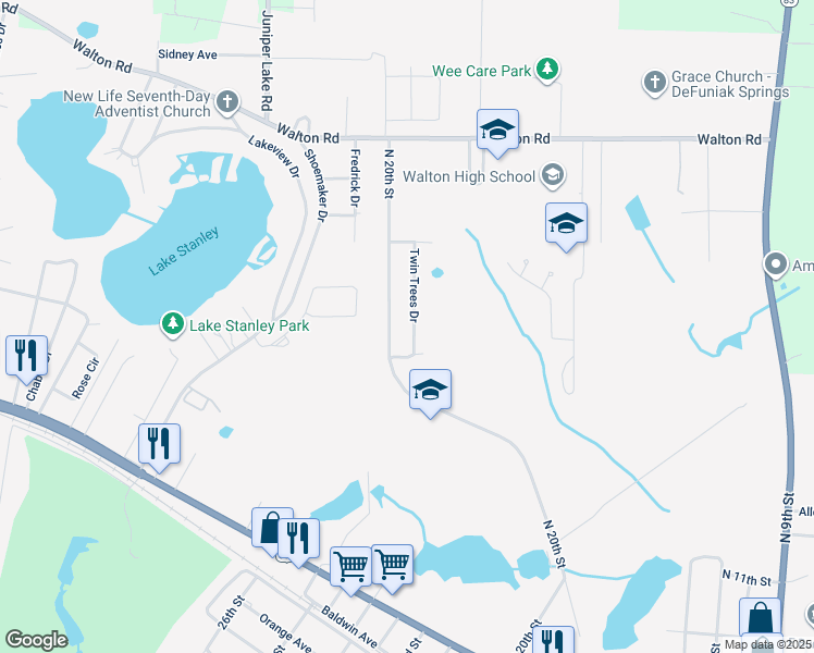 map of restaurants, bars, coffee shops, grocery stores, and more near 1049 North 20th Street in DeFuniak Springs