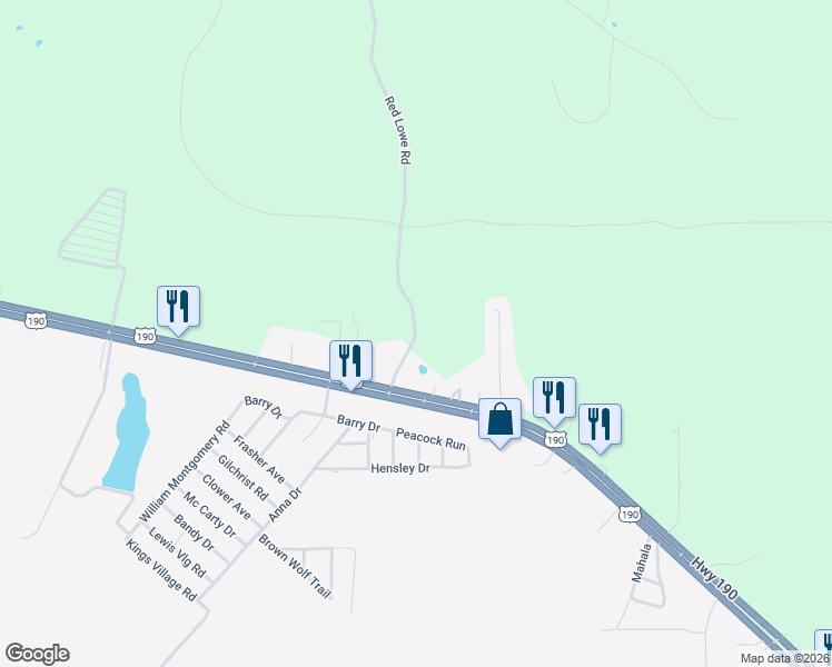 map of restaurants, bars, coffee shops, grocery stores, and more near 248 Red Lowe Road in Livingston