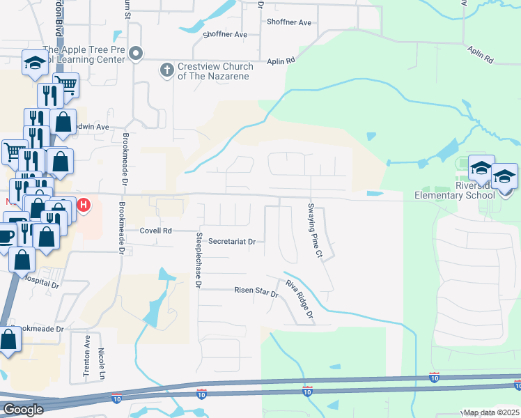 map of restaurants, bars, coffee shops, grocery stores, and more near 114 Sandstone Trail in Crestview