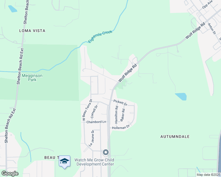 map of restaurants, bars, coffee shops, grocery stores, and more near 2211 Wolf Ridge Road in Mobile