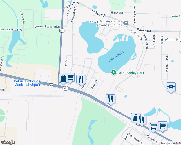 map of restaurants, bars, coffee shops, grocery stores, and more near 223 Chabot Drive in DeFuniak Springs