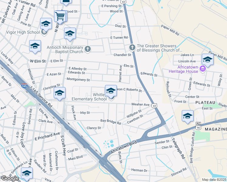 map of restaurants, bars, coffee shops, grocery stores, and more near 528 Capt Leon C Roberts Street in Prichard