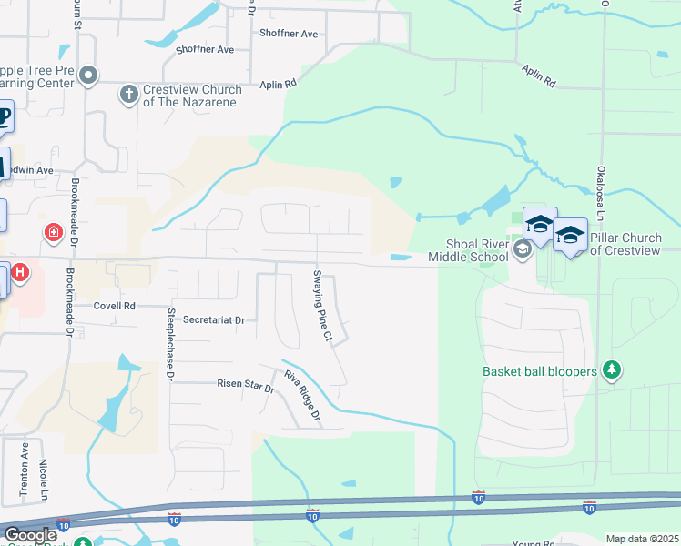 map of restaurants, bars, coffee shops, grocery stores, and more near 326 Crooked Pine Trail in Crestview