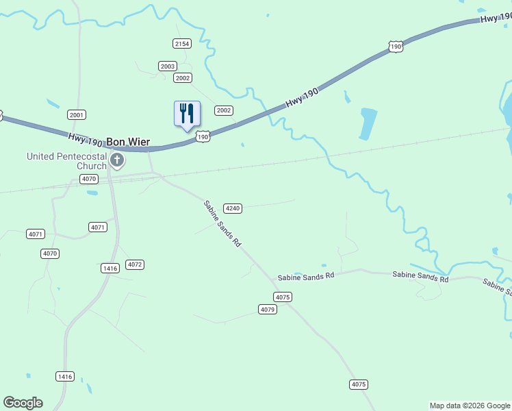 map of restaurants, bars, coffee shops, grocery stores, and more near 11194 U.S. Highway 190 in Bon Wier