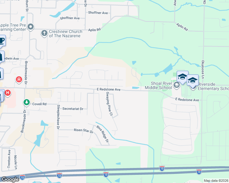 map of restaurants, bars, coffee shops, grocery stores, and more near 326 Crooked Pine Trail in Crestview