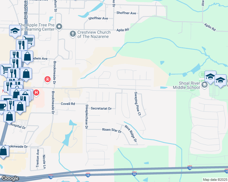 map of restaurants, bars, coffee shops, grocery stores, and more near 110 Sandstone Trail in Crestview
