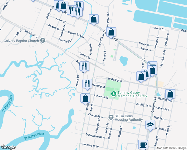 map of restaurants, bars, coffee shops, grocery stores, and more near 913 Dilworth Street in St. Marys