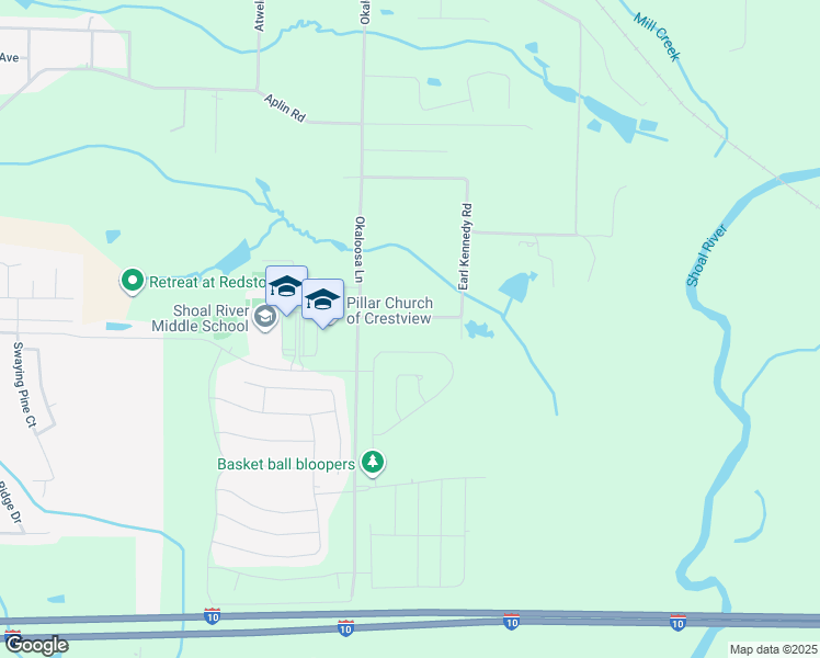 map of restaurants, bars, coffee shops, grocery stores, and more near 3233 Earl Kennedy Road in Crestview