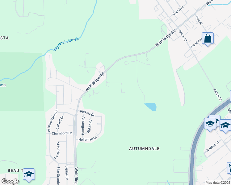 map of restaurants, bars, coffee shops, grocery stores, and more near 2520 Junius Lane in Mobile