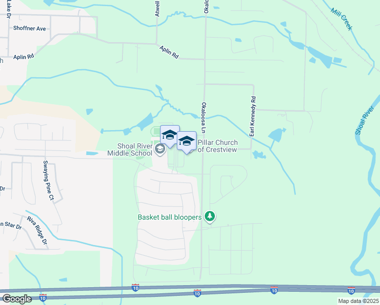 map of restaurants, bars, coffee shops, grocery stores, and more near 3400 East Redstone Avenue in Crestview