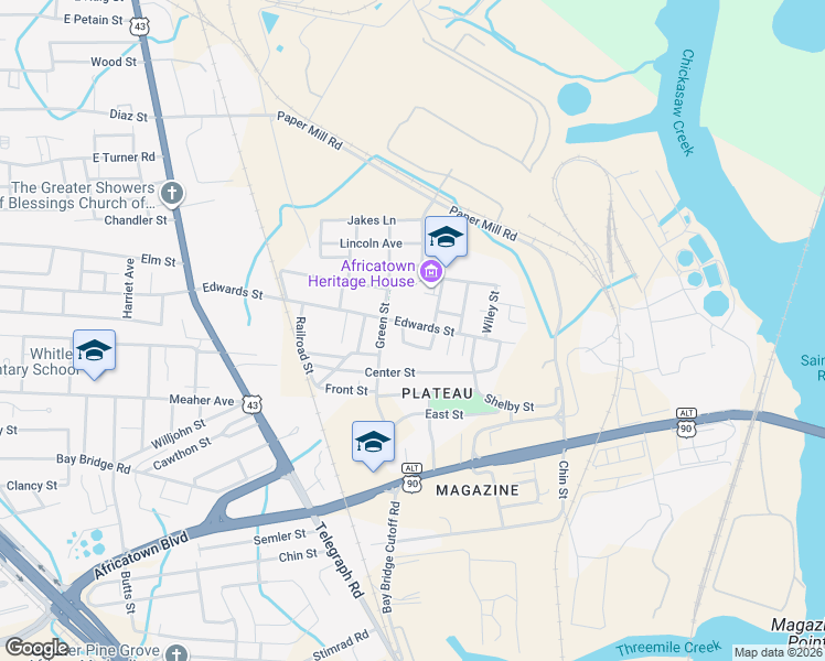 map of restaurants, bars, coffee shops, grocery stores, and more near 802 Wimbush Street in Mobile