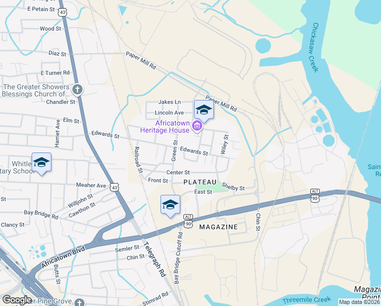 map of restaurants, bars, coffee shops, grocery stores, and more near 802 Wimbush Street in Mobile