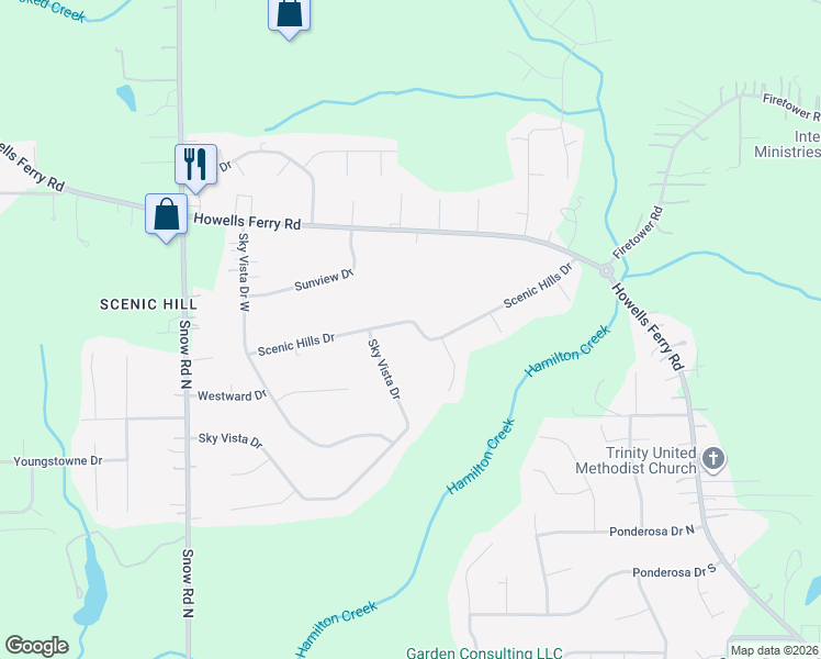 map of restaurants, bars, coffee shops, grocery stores, and more near 9551 Scenic Hills Drive in Semmes