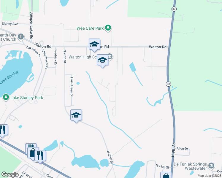 map of restaurants, bars, coffee shops, grocery stores, and more near 612 Hunters Ridge Road in DeFuniak Springs