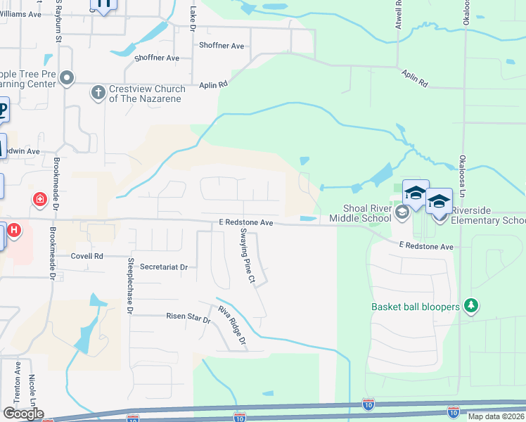 map of restaurants, bars, coffee shops, grocery stores, and more near 150 Iron Horse Drive East in Crestview