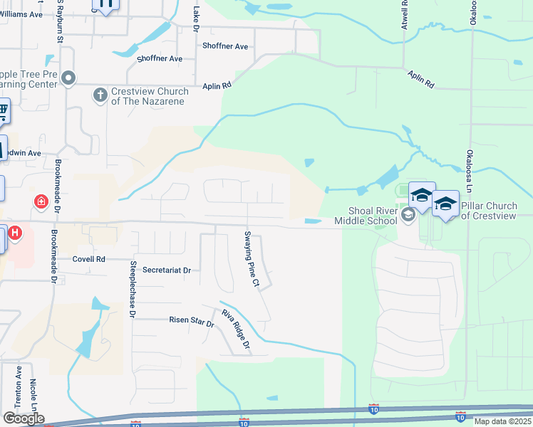 map of restaurants, bars, coffee shops, grocery stores, and more near 401 Plate Drive in Crestview