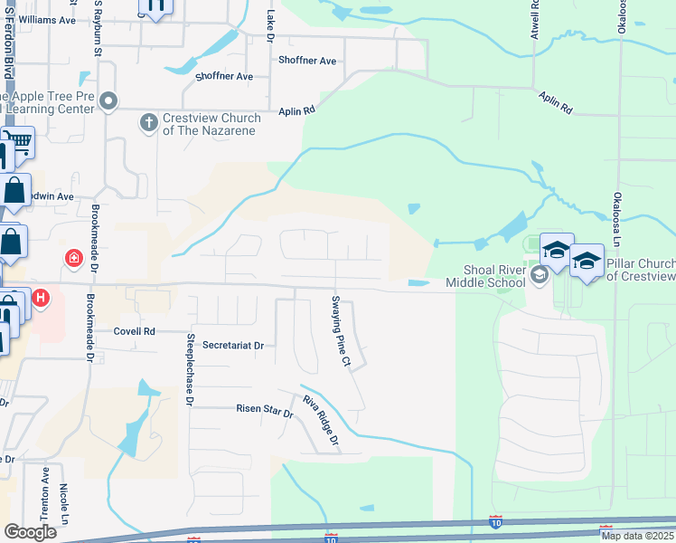map of restaurants, bars, coffee shops, grocery stores, and more near 100 Citadel Lane in Crestview
