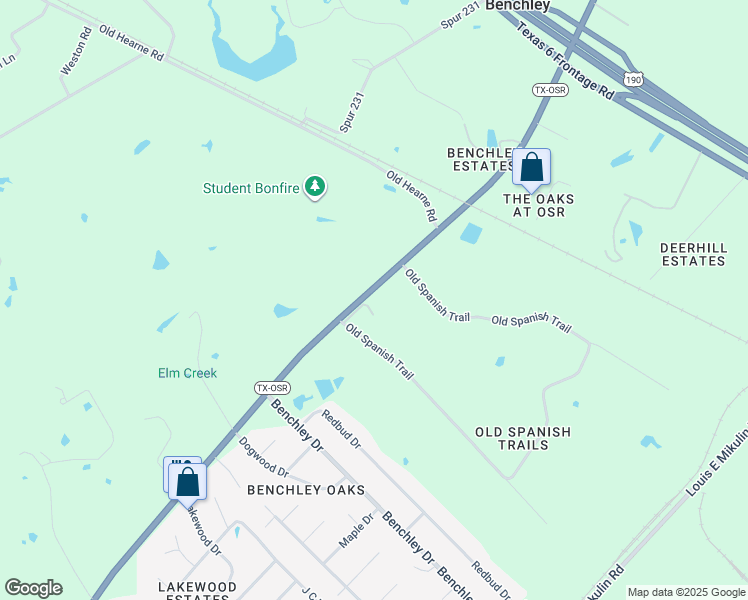 map of restaurants, bars, coffee shops, grocery stores, and more near 6400 Old Spanish Trail in Bryan