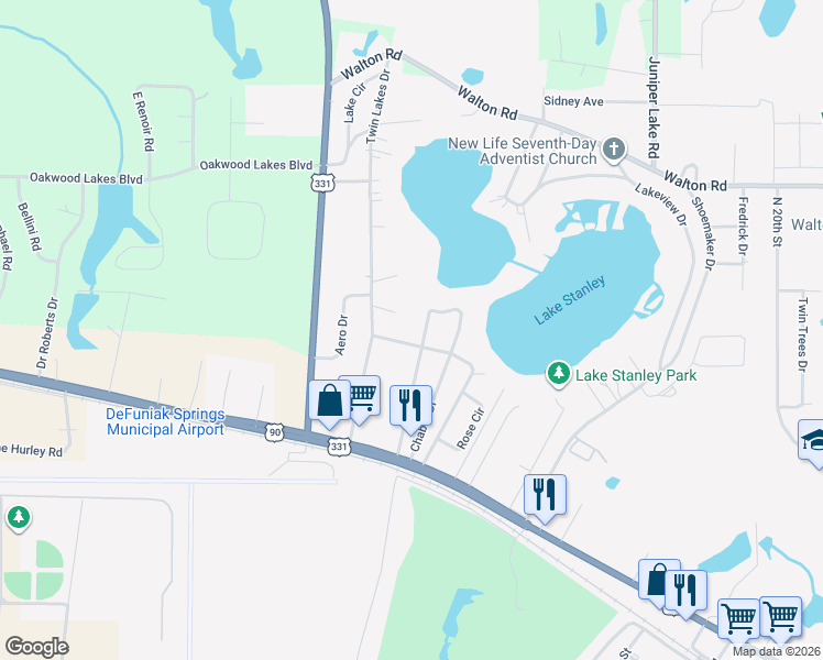 map of restaurants, bars, coffee shops, grocery stores, and more near 220 Engelbrecht Road in DeFuniak Springs