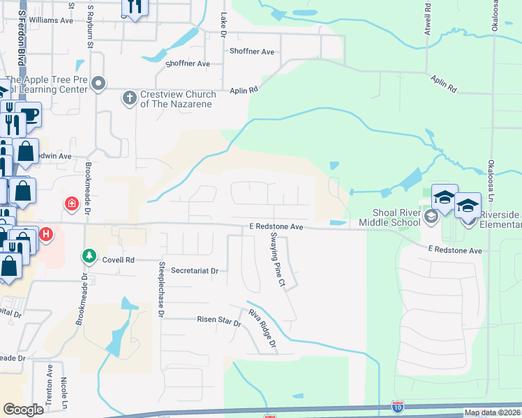 map of restaurants, bars, coffee shops, grocery stores, and more near 100 Citadel Lane in Crestview