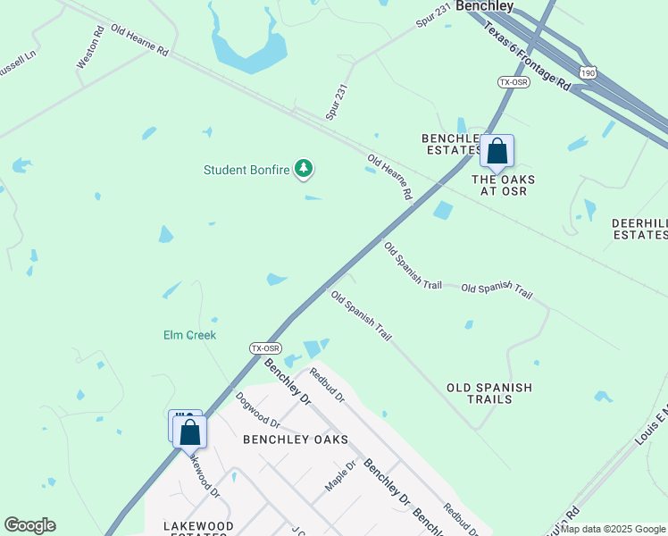 map of restaurants, bars, coffee shops, grocery stores, and more near 6400 Old Spanish Trail in Bryan