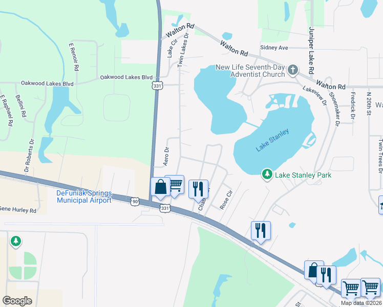 map of restaurants, bars, coffee shops, grocery stores, and more near 220 Engelbrecht Road in DeFuniak Springs