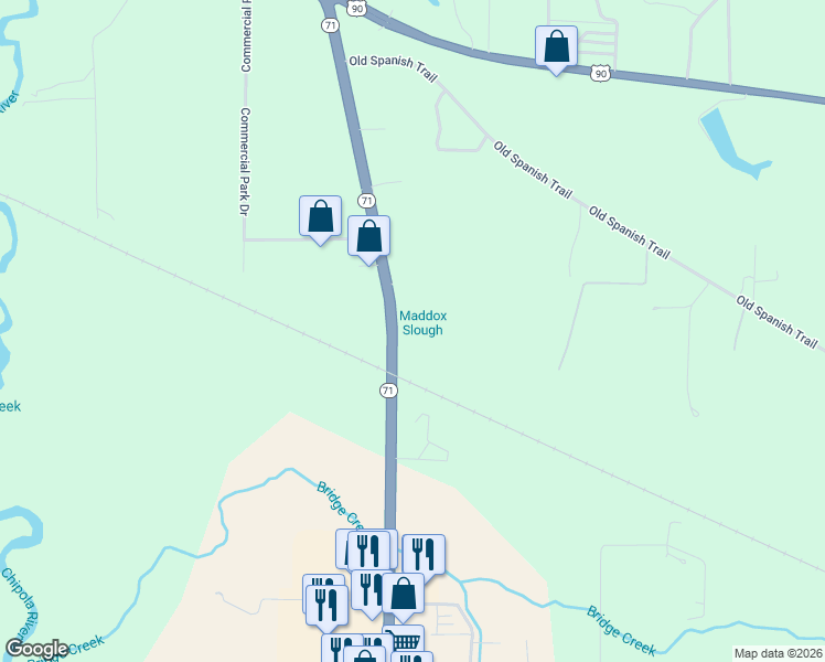 map of restaurants, bars, coffee shops, grocery stores, and more near 2380 Florida 71 in Marianna