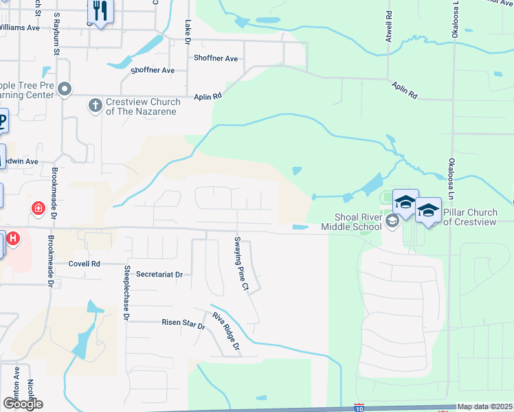 map of restaurants, bars, coffee shops, grocery stores, and more near 401 Plate Drive in Crestview