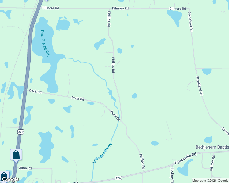 map of restaurants, bars, coffee shops, grocery stores, and more near 2344 Phillips Road in Cottondale