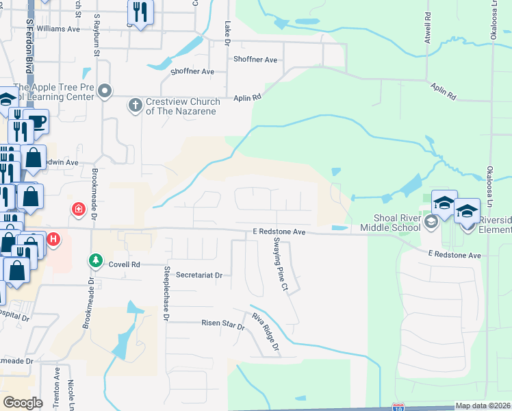 map of restaurants, bars, coffee shops, grocery stores, and more near 212 Citadel Lane in Crestview
