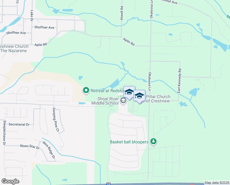 map of restaurants, bars, coffee shops, grocery stores, and more near 3200 East Redstone Avenue in Crestview
