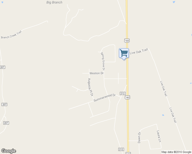 map of restaurants, bars, coffee shops, grocery stores, and more near 103 Weston Drive in Liberty Hill