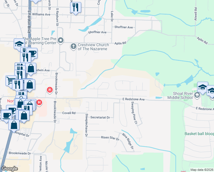 map of restaurants, bars, coffee shops, grocery stores, and more near 124 Bronze Circle in Crestview