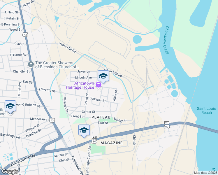 map of restaurants, bars, coffee shops, grocery stores, and more near 800 Whitley Street in Mobile