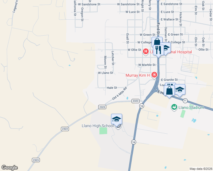 map of restaurants, bars, coffee shops, grocery stores, and more near 1904 Moore Street in Llano