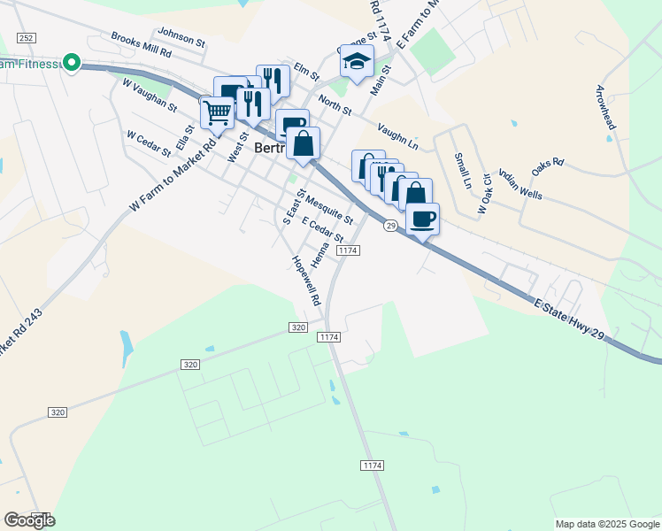 map of restaurants, bars, coffee shops, grocery stores, and more near 501 Willow Street in Bertram