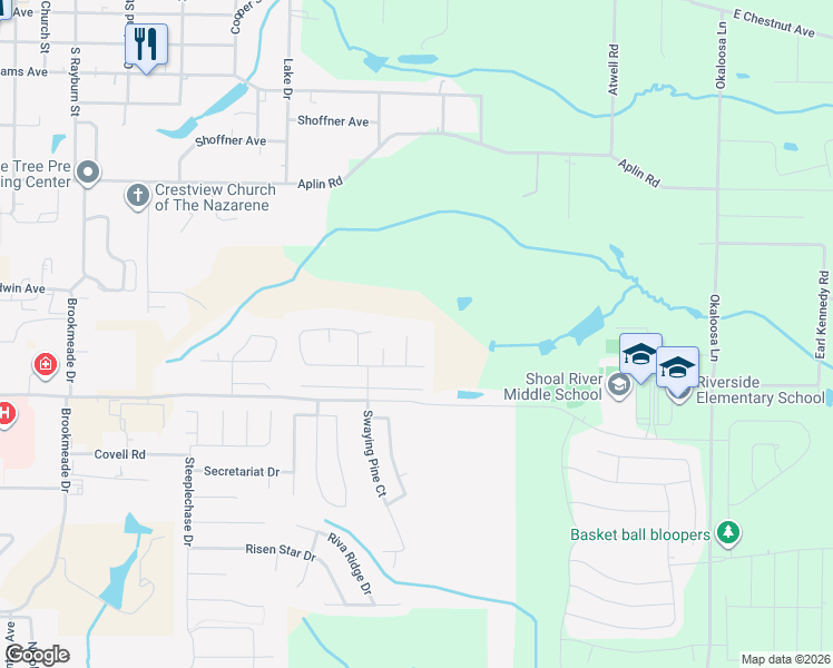 map of restaurants, bars, coffee shops, grocery stores, and more near 416 Plate Drive in Crestview