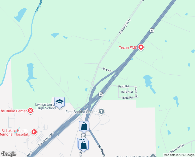 map of restaurants, bars, coffee shops, grocery stores, and more near 410 Longview in Livingston