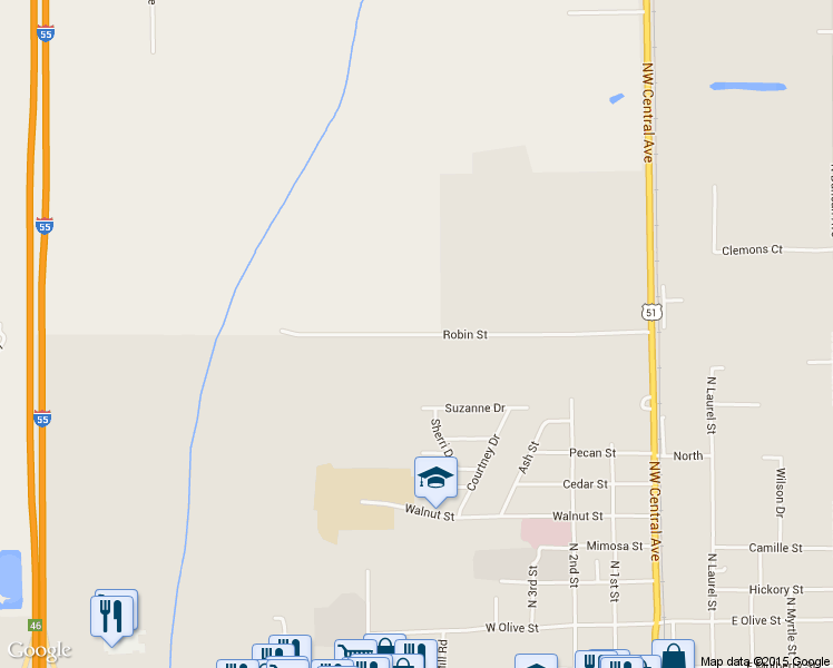 map of restaurants, bars, coffee shops, grocery stores, and more near 202 Robin Street in Amite City