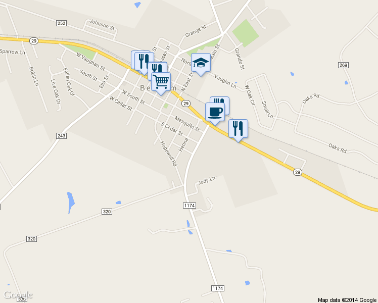 map of restaurants, bars, coffee shops, grocery stores, and more near 501 Willow Street in Bertram