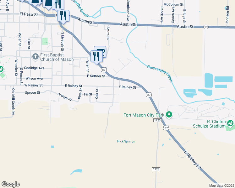 map of restaurants, bars, coffee shops, grocery stores, and more near 505 Fir Street in Mason
