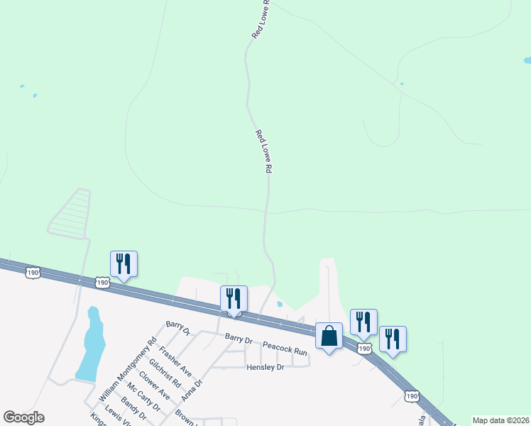 map of restaurants, bars, coffee shops, grocery stores, and more near 441 Red Lowe Road in Livingston