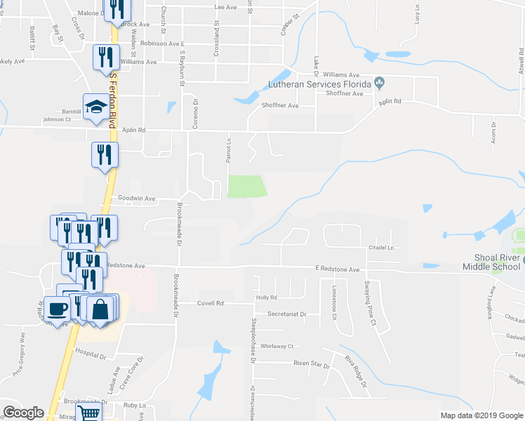 map of restaurants, bars, coffee shops, grocery stores, and more near 2848 Aplin Road in Crestview