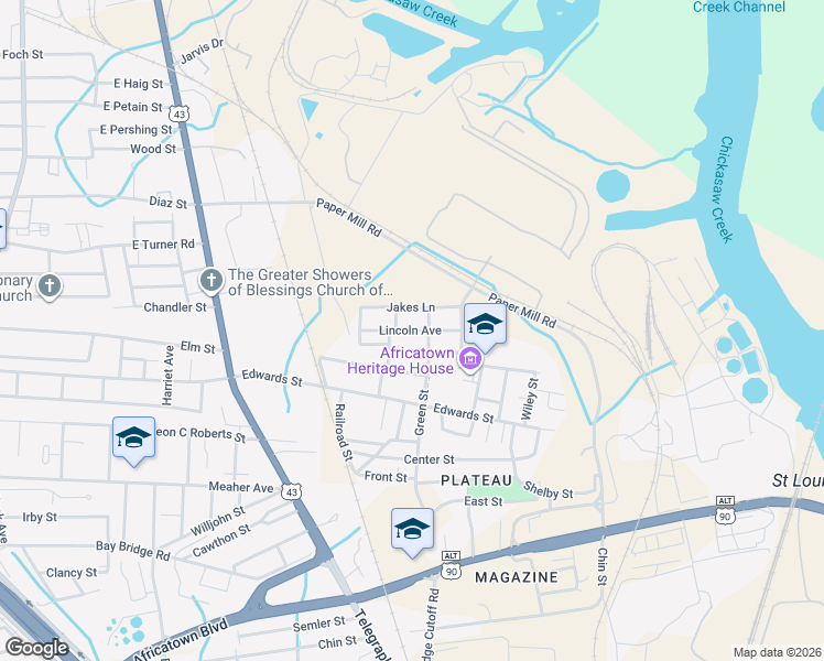 map of restaurants, bars, coffee shops, grocery stores, and more near 1017 Lincoln Street in Mobile
