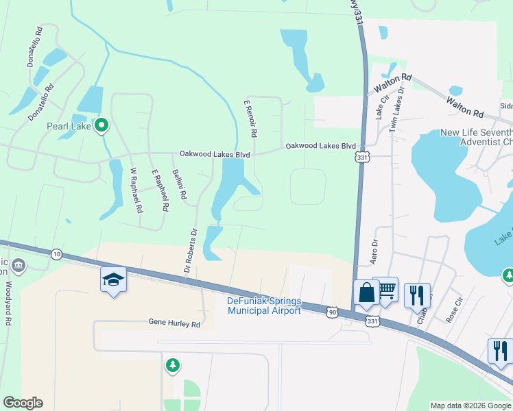 map of restaurants, bars, coffee shops, grocery stores, and more near 98 West Renoir Road in DeFuniak Springs