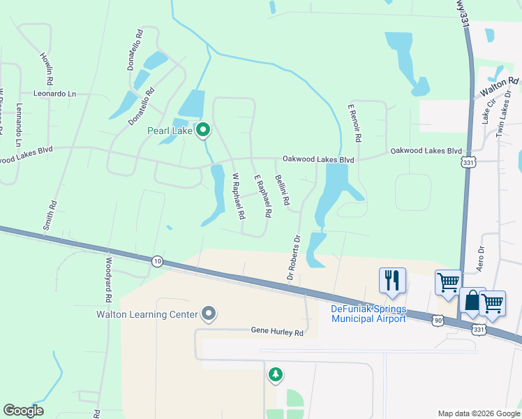 map of restaurants, bars, coffee shops, grocery stores, and more near 252 West Raphael Road in DeFuniak Springs